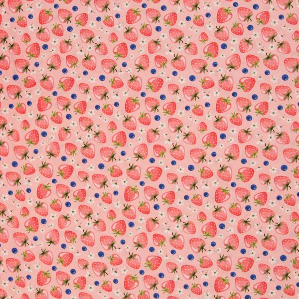 Baumwolldruck Fruits Erdbeeren auf Rosa von Swafing